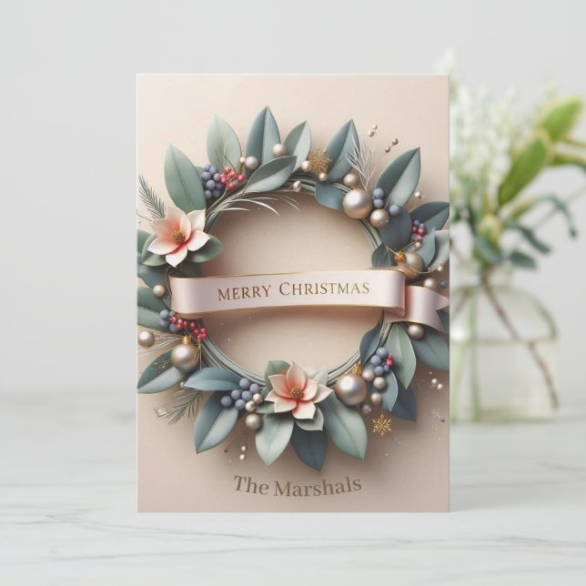 Simply Romantic Wreath  Holiday Card (Standing Front)