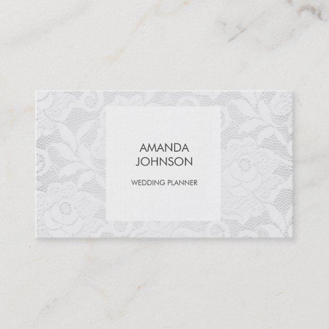 Simply Royal White  Lace Wedding Event Planner Business Card (Front)