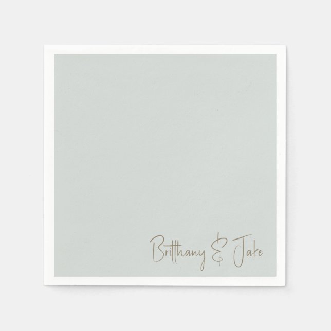 Simply Sage Gold Script Wedding Cocktail Napkin (Front)