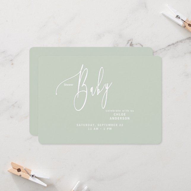 Simply Sage Neutral Baby Shower Invitation (Front/Back In Situ)