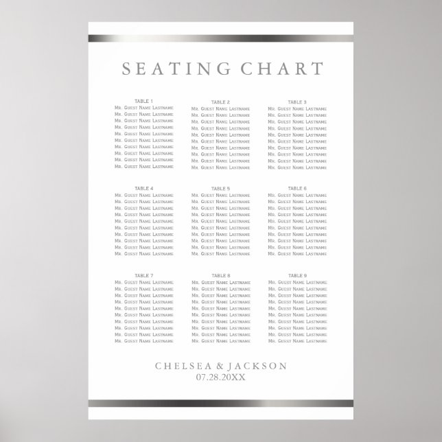 Simply Silver and White  - 9 Seating Chart (Front)