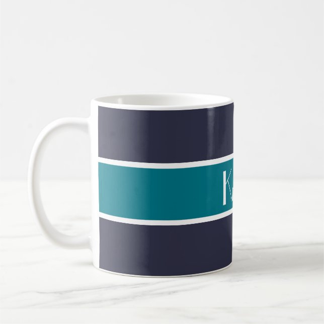 Simply Stripes petrol + your backgr. & Name Coffee Mug (Left)