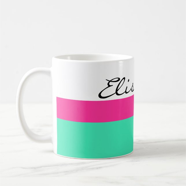 Simply Stripes pink mint + your name / ideas Coffee Mug (Left)