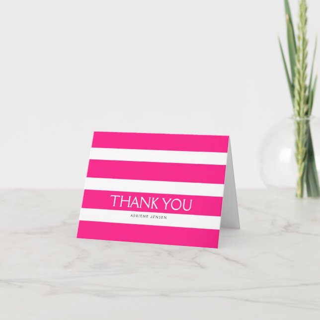 Simply Stripes Thank You Note Card / Pink (Front)