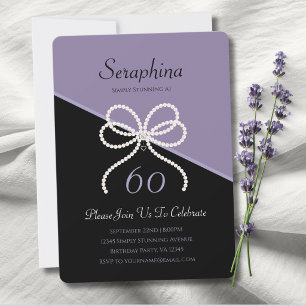 Simply Stunning 60th Birthday Lavender Pearl Bow Invitation