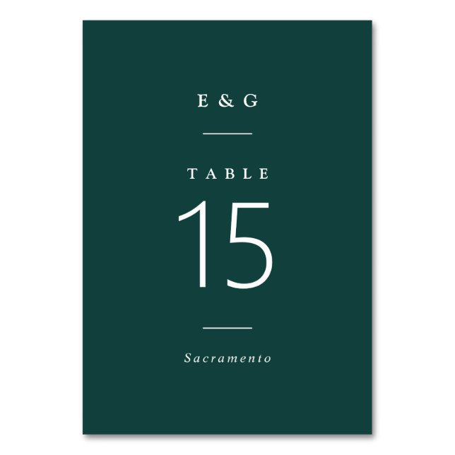 Simply Stylish | Modern Emerald Green Wedding Table Number (Front)