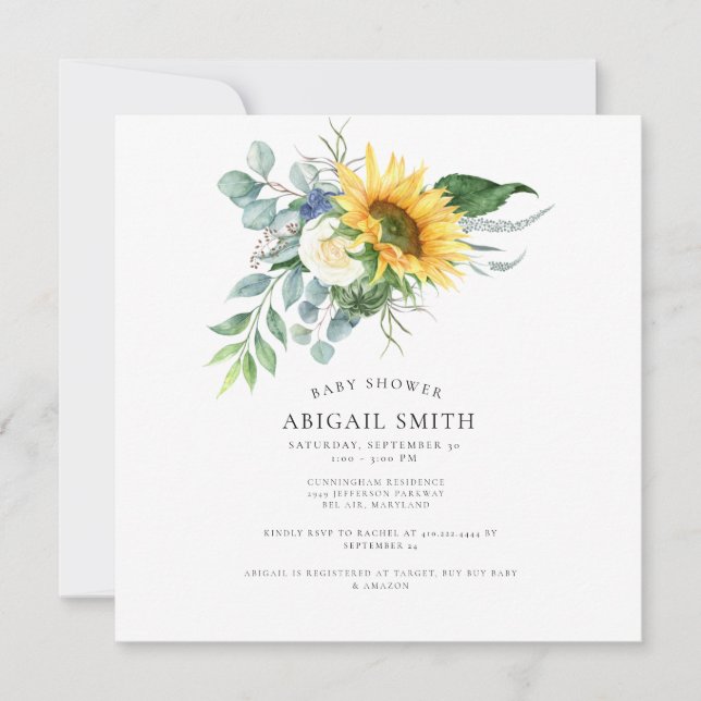 Simply Sunflower Baby Shower Square Invitation (Front)