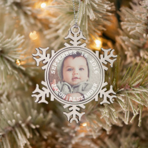 Simply Sweet Baby Photo Snowflake Pewter Christmas Ornament