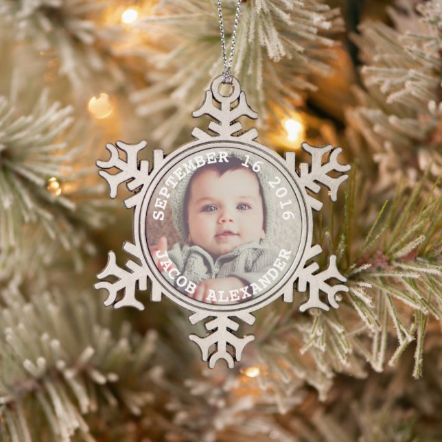 Simply Sweet Baby Photo Snowflake Pewter Christmas Ornament (Tree)