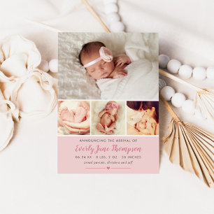 Simply Sweet Ballet Pink Baby Girl Collage Birth Announcement