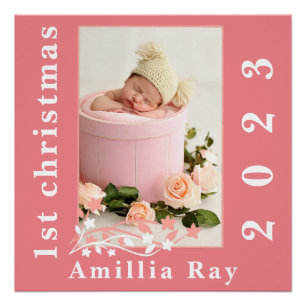 Simply Sweet Pink Baby Girl Photo 1st christmas Poster