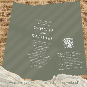 Simply Text Sage Green QR Code Bohemian Wedding Invitation
