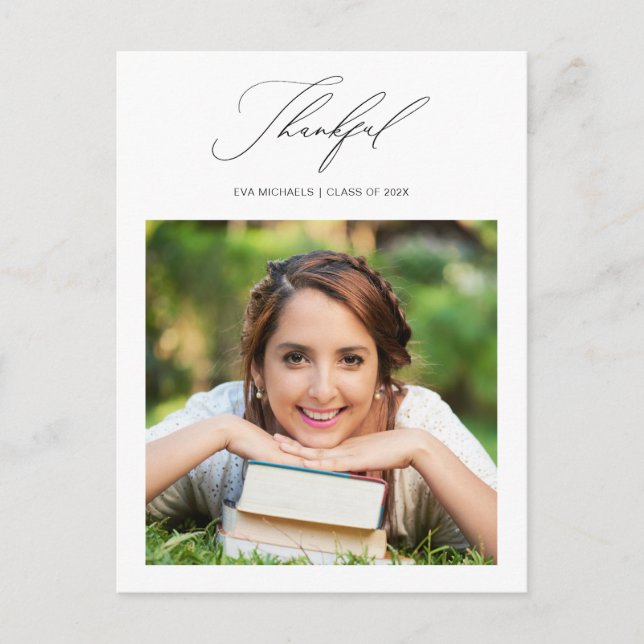 Simply Thankful Graduation Photo Thank You Postcard (Front)