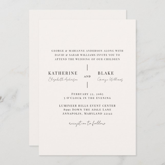 Simply Us Light Champagne Modern Wedding Invitation (Front/Back)