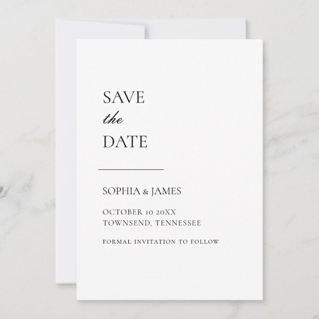 Simply White Typography Modern Save The Date (Front)