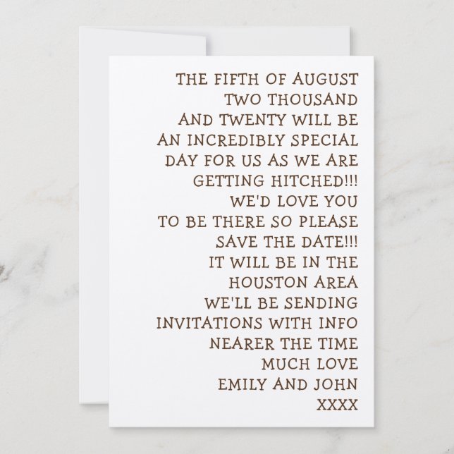 Simply Words Informal and Fun Wedding Save The Date (Front)