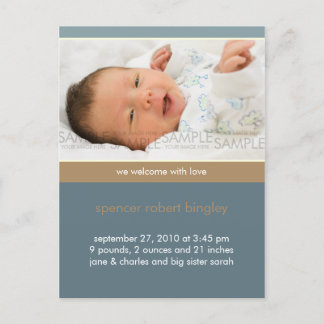 Simply You Blue/Tan • Baby Announcement Postcard