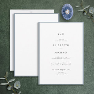 Simpple Elegant Dusty Blue Monogram Wedding Invitation