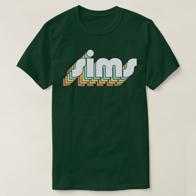 Sims Retro Rainbow Typography Faded Style T-Shirt (Design Front)