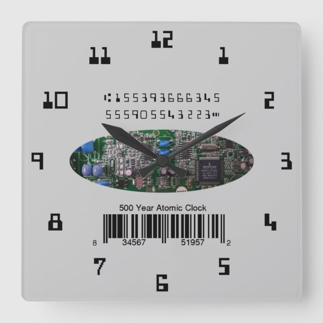 Simulated 500 Year Atomic PCB Square Wall Clock (Front)