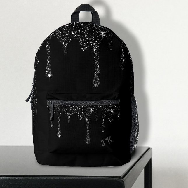 simulated black dripping glitter effect printed backpack (Creator Uploaded)