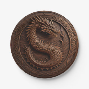 Simulated Carved Wood Dragon Paper Plate