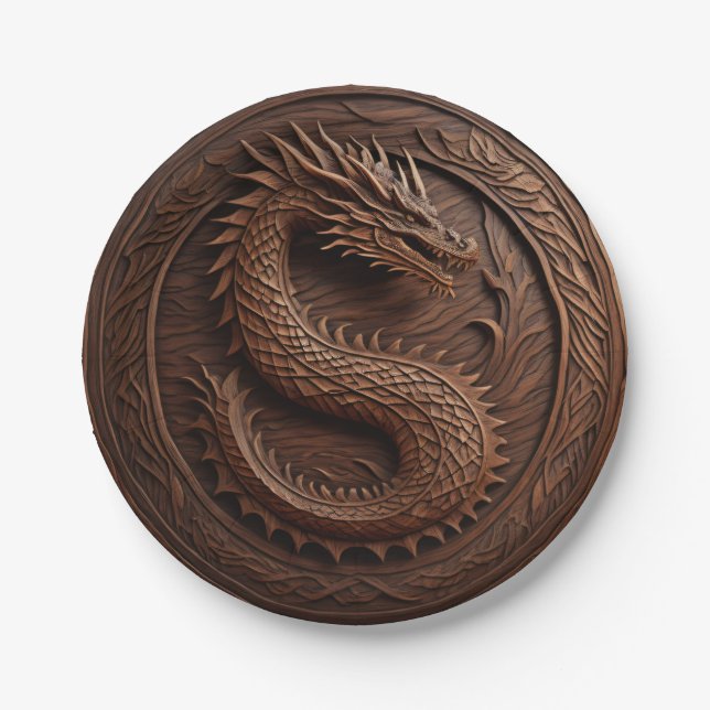 Simulated Carved Wood Dragon Paper Plate (Front)
