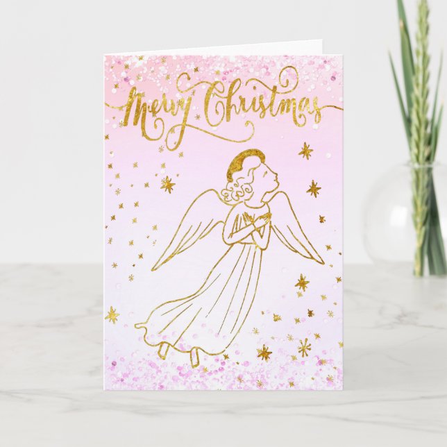 simulated foil angel Merry Christmas card (Front)