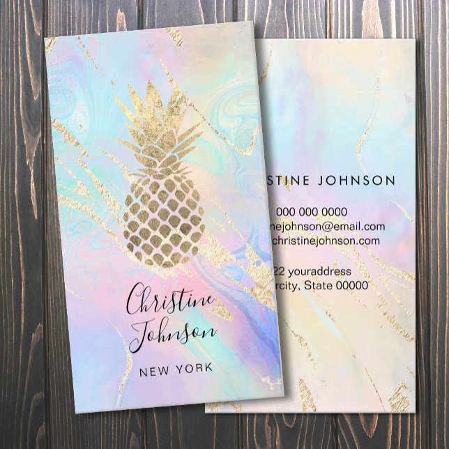 simulated foil pineapple on FAUX iridescence Business Card (Creator Uploaded)