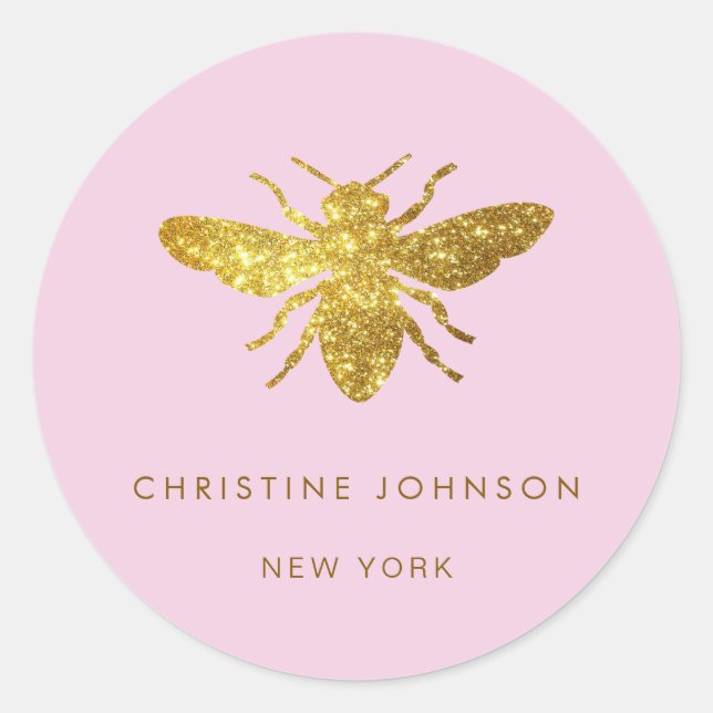 simulated glitter bee classic round sticker (Front)