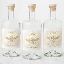 simulated glitter bee liquor bottle label