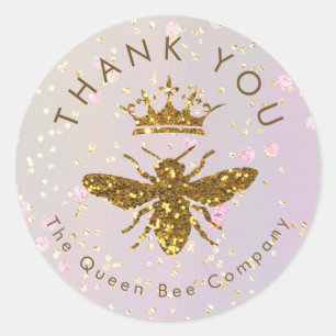 simulated glitter bee thank you classic round sticker