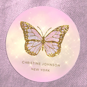 simulated glitter butterfly classic round sticker