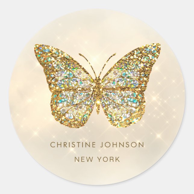 simulated glitter butterfly classic round sticker (Front)