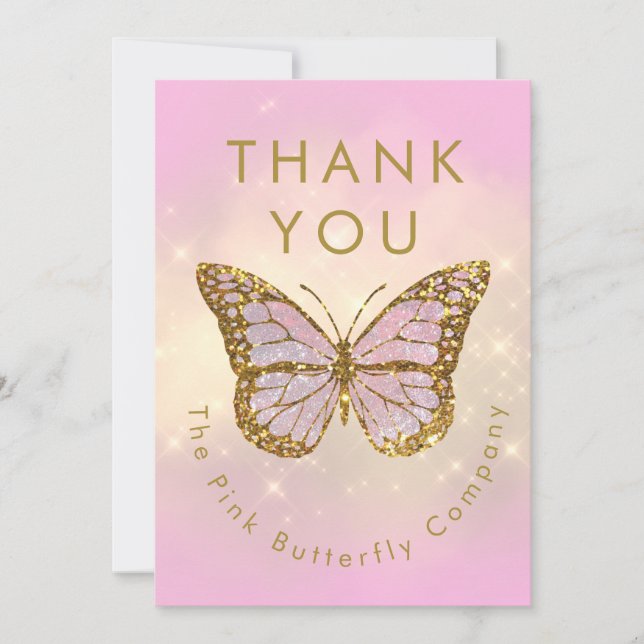 simulated glitter butterfly thank you card (Front)