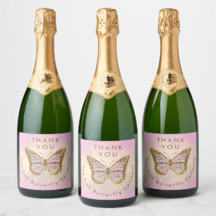 simulated glitter butterfly thank you sparkling wine label