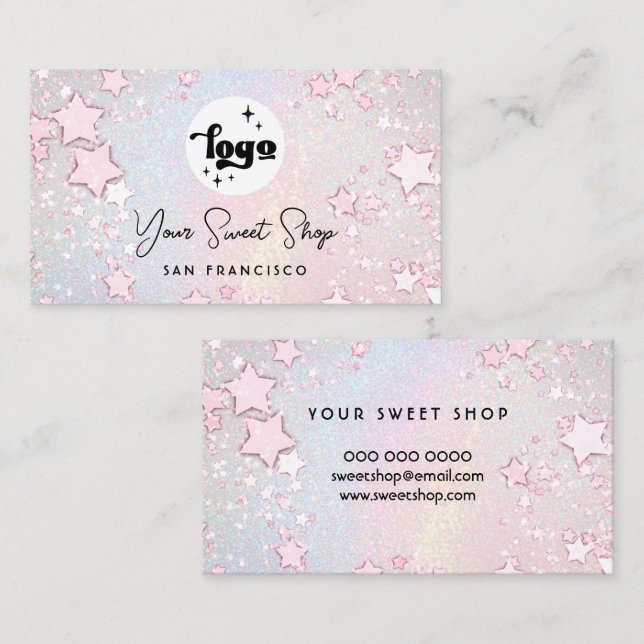 simulated glitter delicate pastel rainbow  business card (Front/Back)