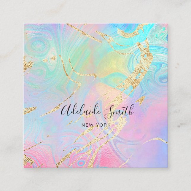 simulated glitter details FAUX iridescence Square Business Card (Front)