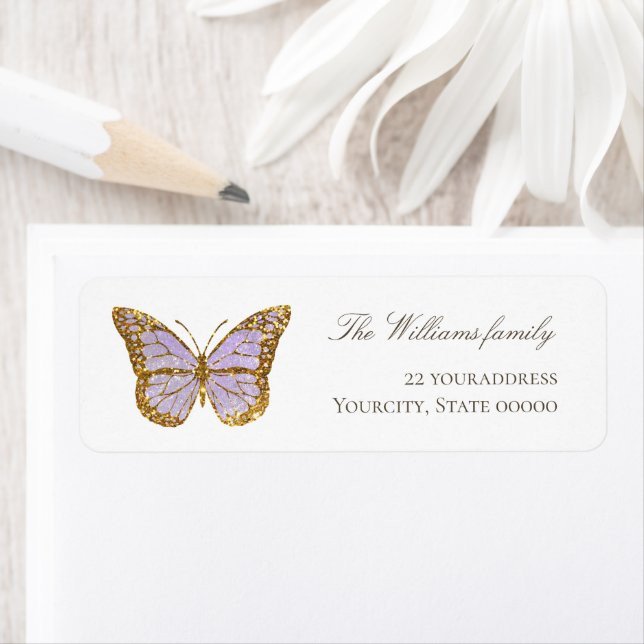 simulated glitter lilac butterfly label (Insitu)