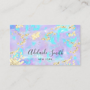 simulated glitter on faux iridescent purple opal business card