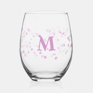 simulated glitter sparkle monogram stemless wine glass