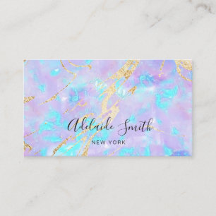 simulated glitter veins purple opal stone business card