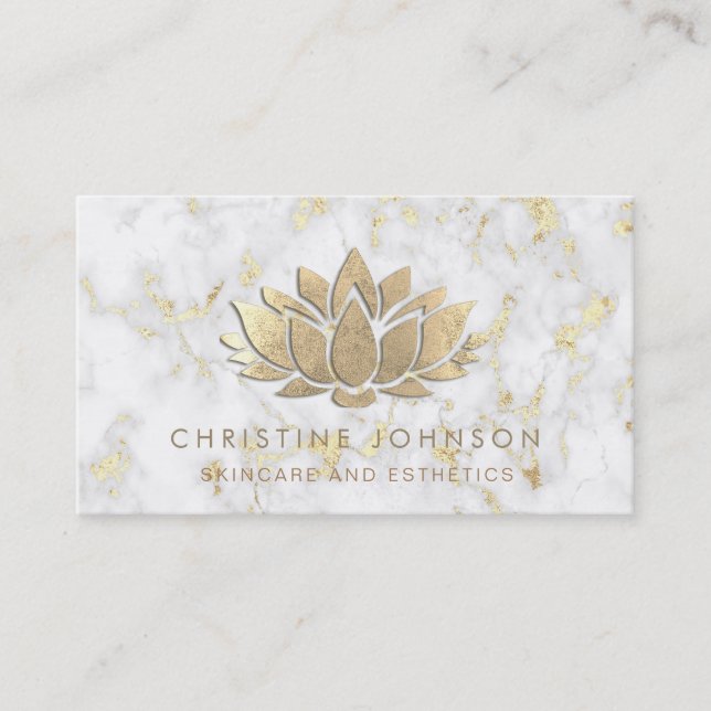 SIMULATED gold foil lotus on marble Business Card (Front)