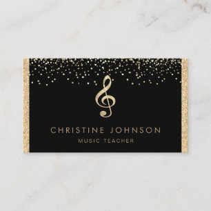 simulated gold foil music treble clef on black business card