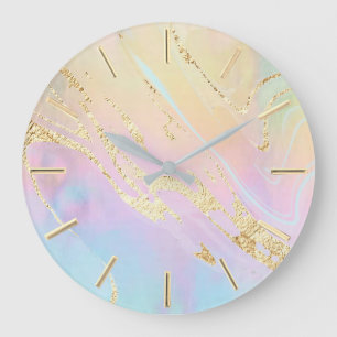 simulated gold glitter on FAUX holographic Large Clock