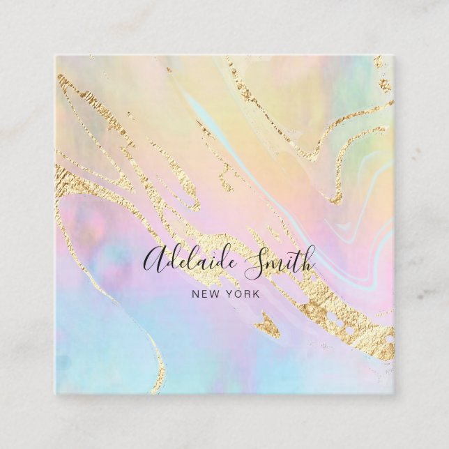 simulated gold glitter pastel colours square business card (Front)