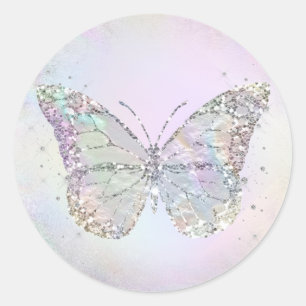 simulated iridescent foil butterfly classic round sticker