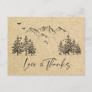Simulated Kraft Paper Forest Mountains Thank You Postcard