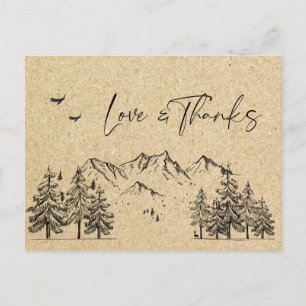 Simulated Kraft Paper Forest Mountains Thank You Postcard