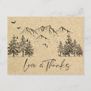 Simulated Kraft Paper Forest Mountains Thank You Postcard